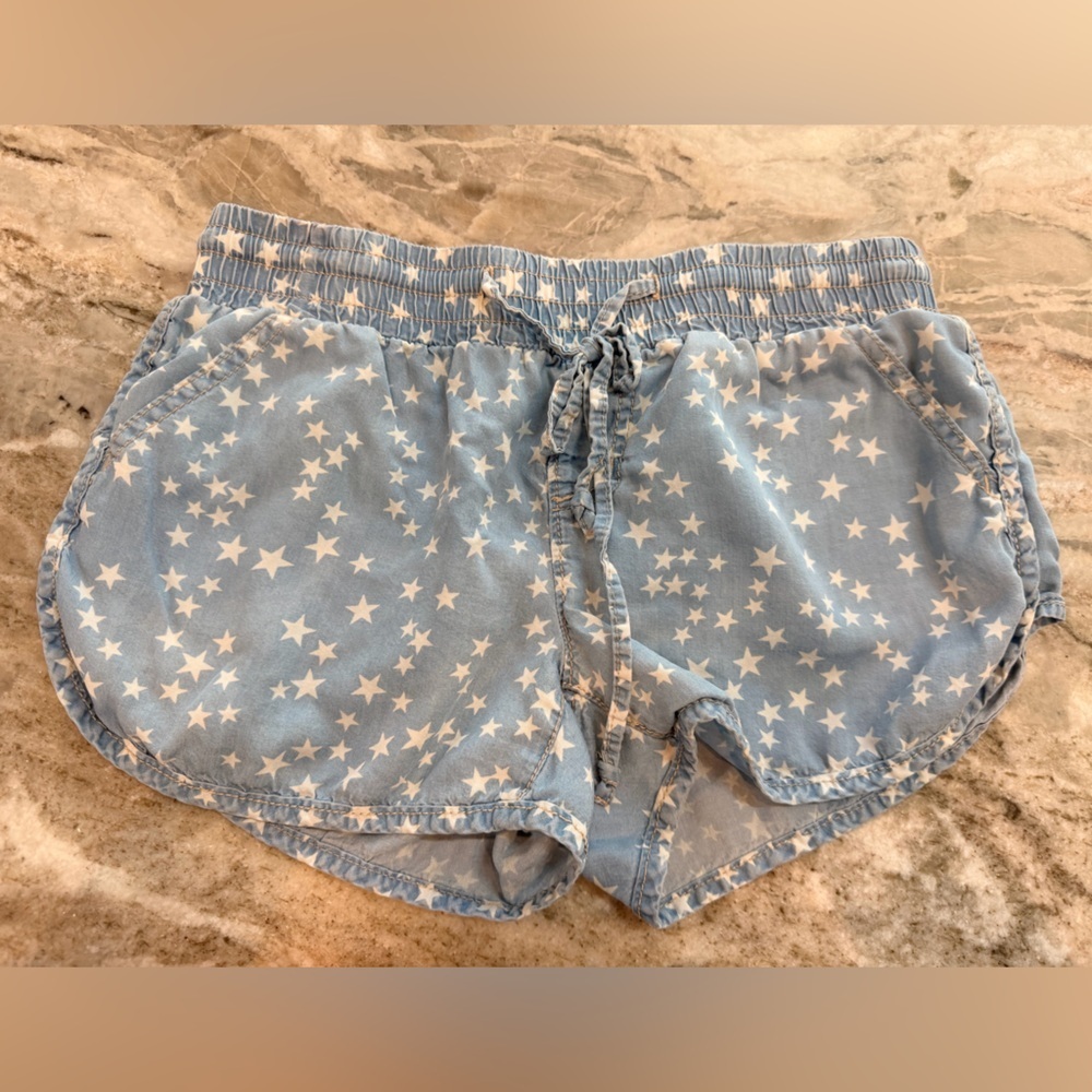 No Boundaries Star Print Shorts Womens Small Blue Lyocell Pull On Casual Summer